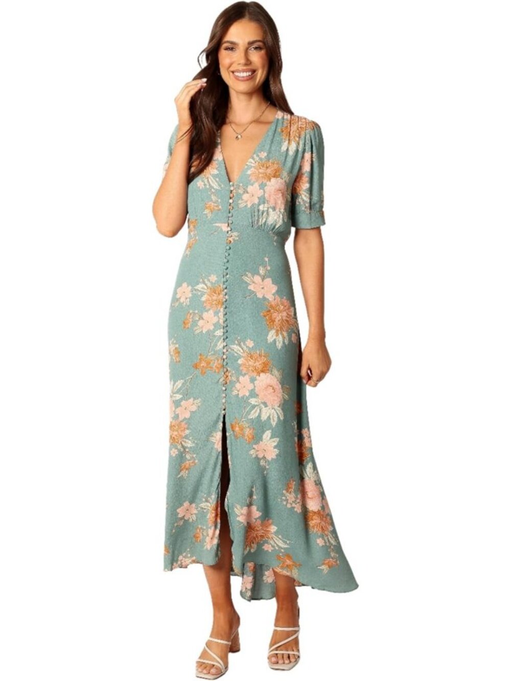 Chic Women's Midi Dress - Floral Print, Elegant Sleeves, Perfect for Events